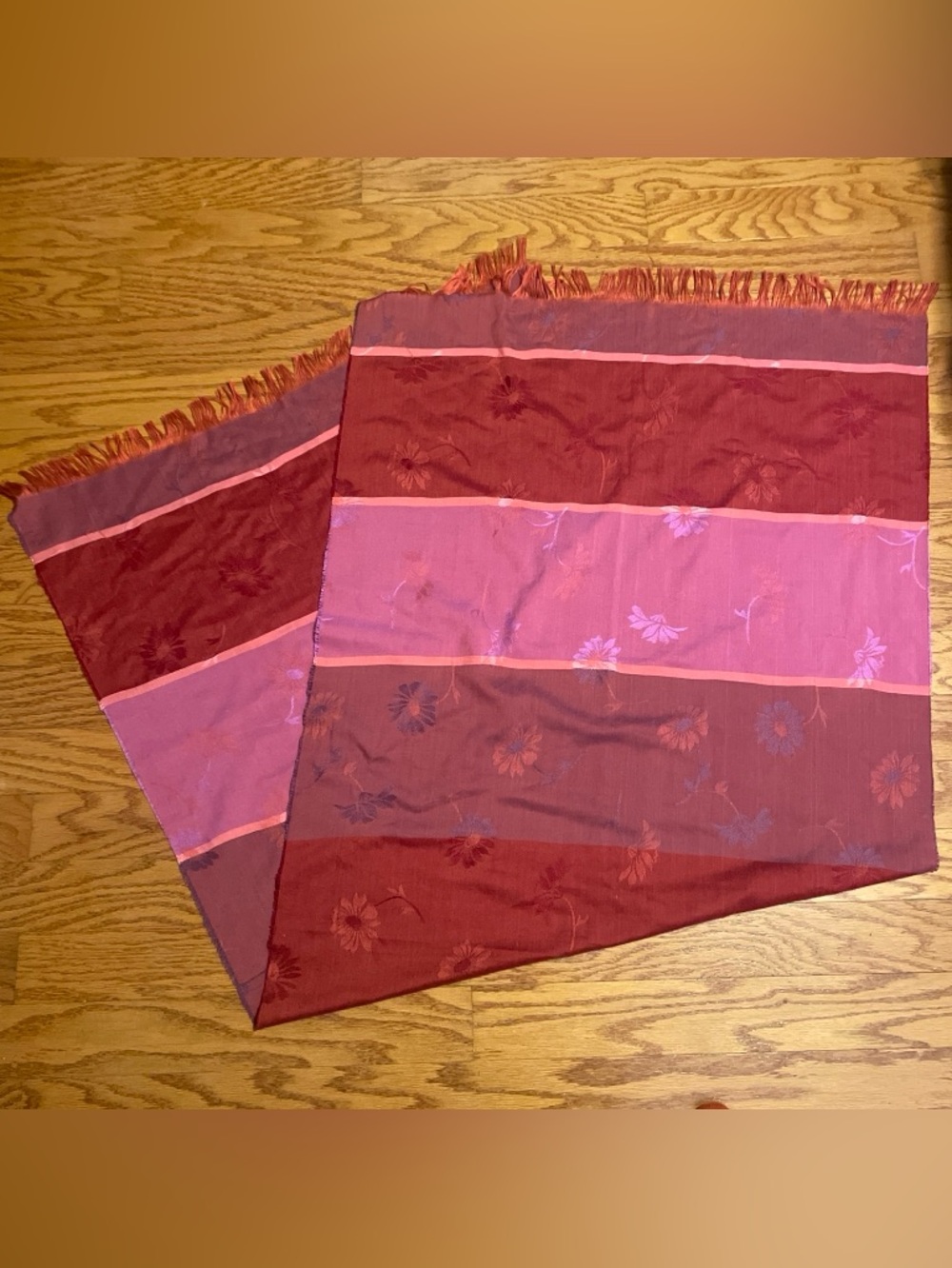 Striped Floral Jacquard Scarf in Burgundy and Rose